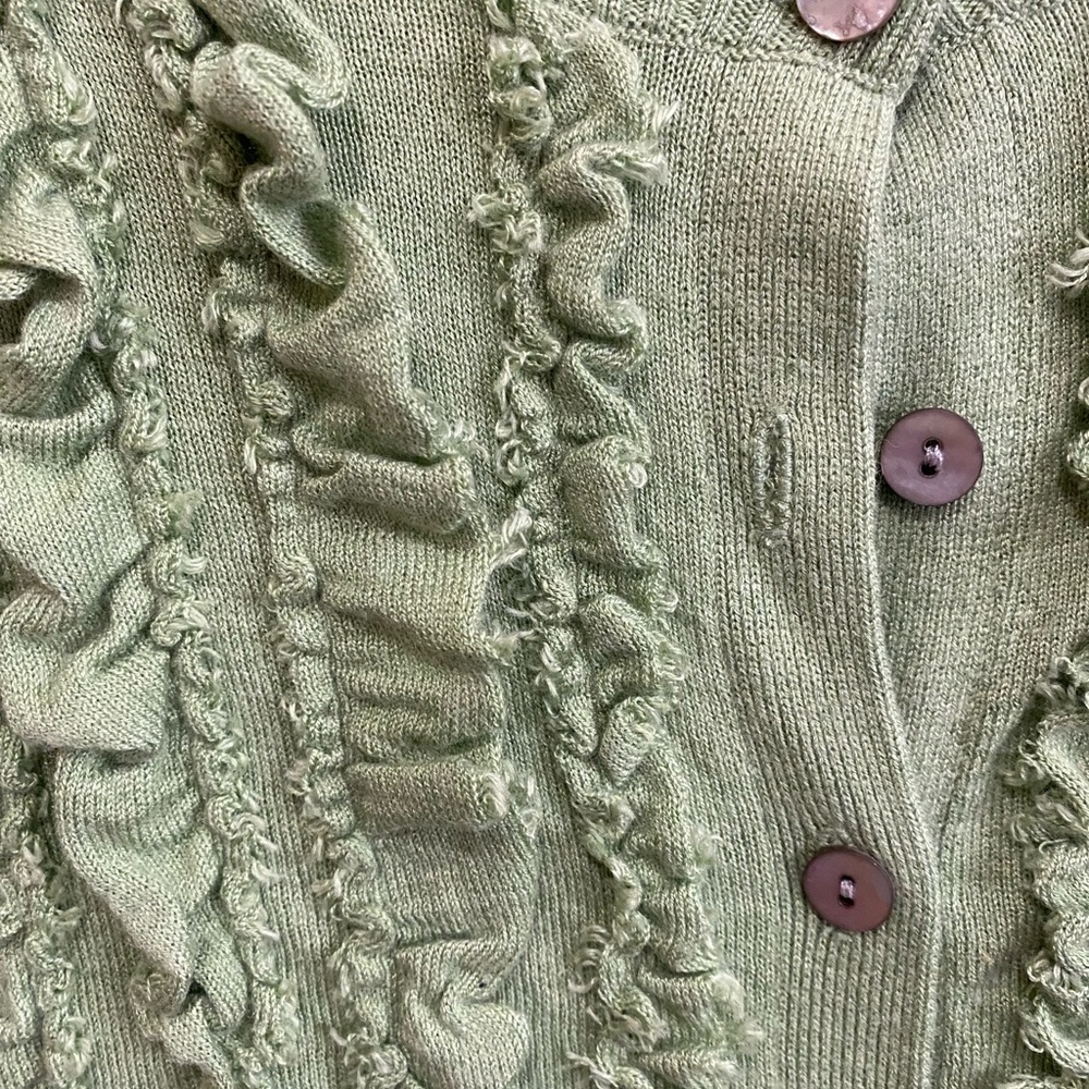 Banana Republic Green Silk Ruffle Front Cardigan XS - Picture 2 of 6